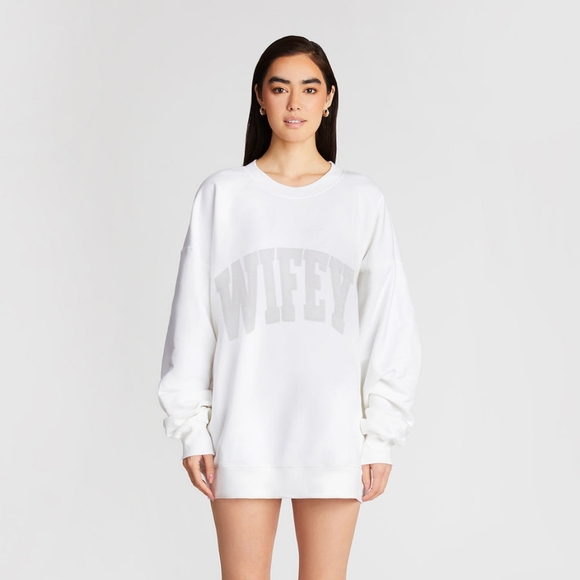 NWT The Bar Wifey Varsity Sweatshirt. White. Size Large. - Picture 3 of 7